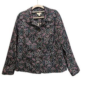 Charter Club Jacket Womens 1X Black Purple Blue Paisley Bold Business Casual